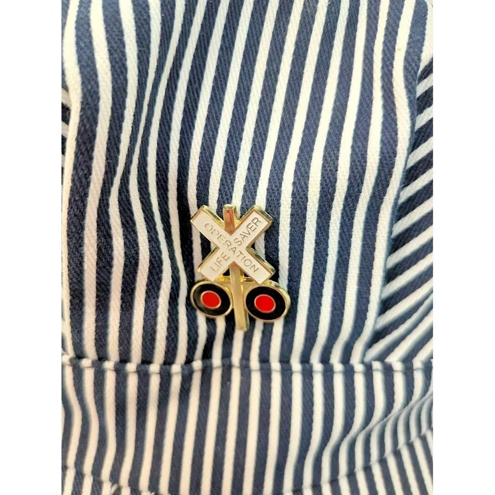 Youth‎ Train Conductor SnapBack, Railroad Pin,  Blue Striped Cap, Made In USA
